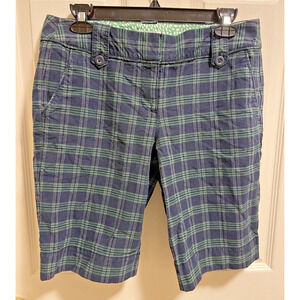 Ann Taylor LOFT Blue Green Plaid Bermuda Walking Shorts Size 4